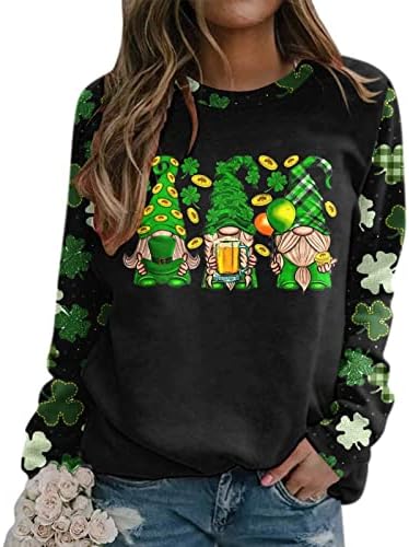 Tri grafička dukserica gnoma za žene Zelene košulje djetelina tiskana casual labave odjeće dame pulover vrhovi