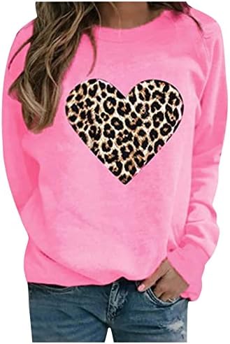 Nokmopo obrezani džemperi za žene žene casual modni leopard tisak ljubavi bez hood-a plus fleece s dugim rukavima vrh