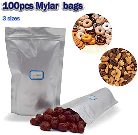 100pcs vrećice za pohranu hrane od milara s naljepnicama, vrećica s patentnim zatvaračem otporna na miris, dvostrano pakiranje