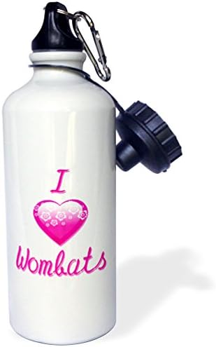 3Drose Prilično ružičasti cvjetovi I volim Wombats Sportska boca vode, 21 oz, bijela