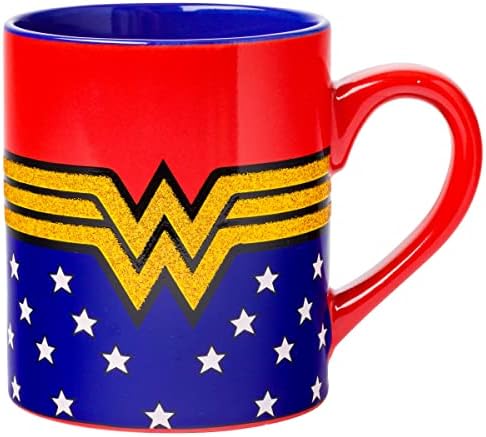 Silver Buffalo DC Comics Wonder Woman Logo omotajte sa zvijezdama Svjetlucavi keramička šalica, 1 grof, plava, zlatna, crvena