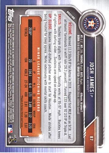 2019. Bowman Baseball 87 Josh James RC Rookie Card Houston Astros Službeni MLB trgovačka kartica od Topps