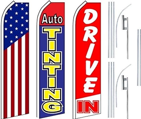Usluge auto trgovine Super Flag 3 Pack & Poles-US FLAG-AUTO TINTING-DRIVE U