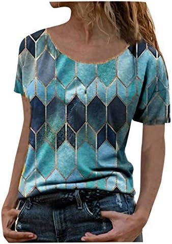 Plus size modne ljetne trenirke s okruglim vratom prozračne modne casual grafičke bluze za žene kratkih rukava