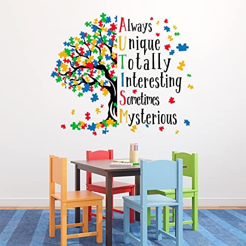 Dan svijesti o autizmu inspirativni znak Zidna naljepnica, pozitivan komad slagalice stablo šareni ukras učionice dječje
