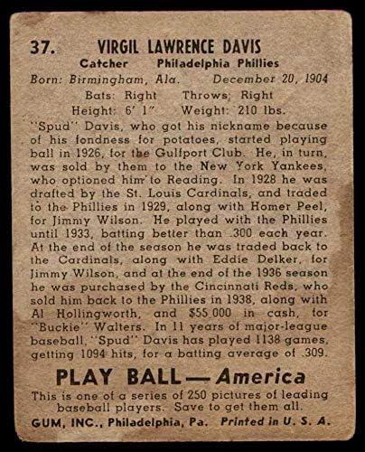 1939. Play Ball 37 Spud Davis Philadelphia Phillies Fair Phillies