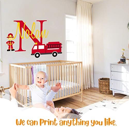 Personalizirano ime vatrogasac i njegov kamion - Dječak - Rasadnik zidne naljepnice za djecu u spavaćoj sobi