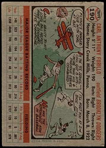 1956. Topps 190 Carl Furillo Brooklyn Dodgers GD+ Dodgers