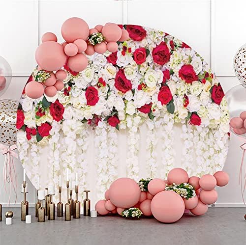 Crvena ruža okrugla pozadina za rođendanske zabave ukrasi 6,5 x 6,5 ft poliestera Valentinova cvjetna mladenka tuš sretno