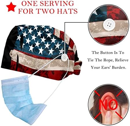 2 kom podesiva radna kapa s gumbom, kirurški zavoj s američkom prugastom zastavom, šeširi s kravatom na leđima za žene i