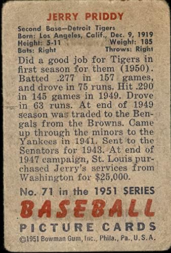 1951. Bowman 71 Jerry Priddy Detroit Tigrovi siromašni tigrovi