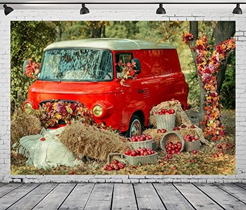 Loccor 9x6ft jesensko ulje slikanje meka poliesterska tkanina pozadina crveni kamion autobus u košarici u jesenjom fotografijom