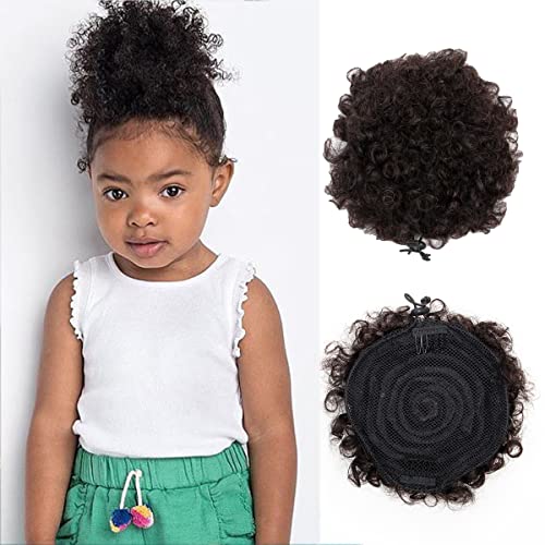 ; 4-inčne punđe od ljudske kose afro Puff poni rep 1 kom za djevojčice djecu bebe crne žene male veličine prirodna crna kovrčava
