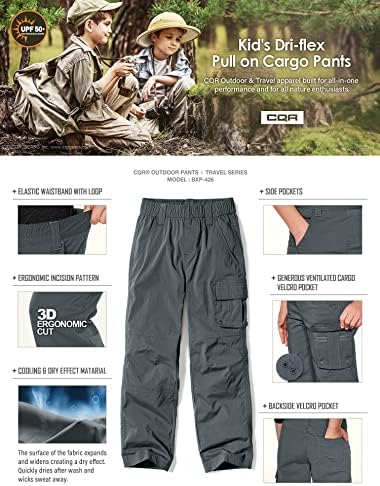 CQR Kids Mladi planinarski teretni hlače, hlače za kampiranje na otvorenom, UPF 50+ brze suhe hlače