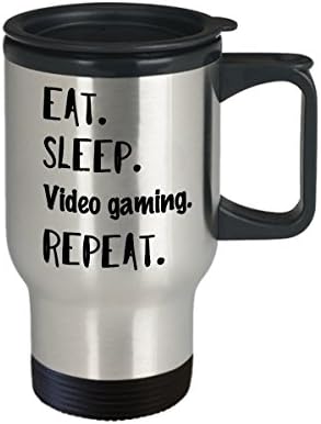 Video igre Putnička kava Šalica, jedite Sleep Video Gaming Ponavljanje, čaša za čaj hobi, smiješne ideje za ženske muškarce