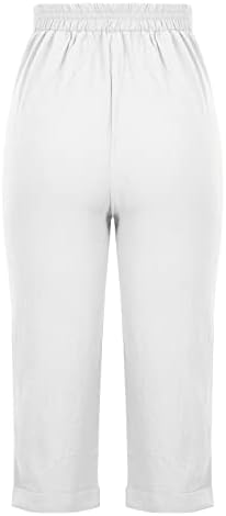 Capri hlače s visokim strukom za žene ljetne pamučne elastične elastične palazzo hlače casual labave s džepovima