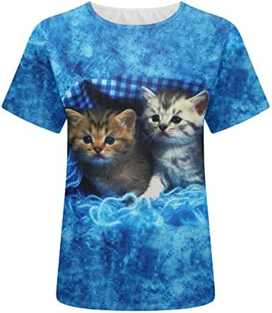 Majice s mačjim printom od 3 inča ženske Ležerne osnovne majice kratkih rukava Slatki Gornji dijelovi za životinje okruglog