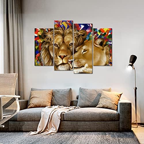 KLVOS 4PCS slikanje životinja zidna umjetnost Lion i Lioness Love Canvas Slike Print na platnu rastegnuto za kućni ured za