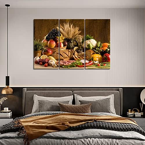 Prva zidna umjetnost - smeđa svježa hrana grožđe voće jabuka u košarici kruh luk mala rajčica slatka paprika karfiol pšenica