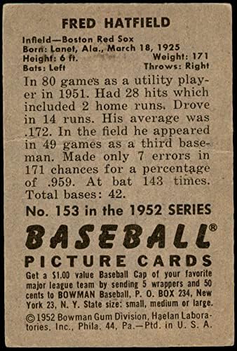 1952. Bowman Redovna bejzbol Card153 Fred Hatfield iz Boston Red Sox ocjene Good