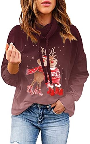 Žene božićni ležerni gradijent jelene tiskanje dukserice dugih rukava kaputa za vrat labave pulovere