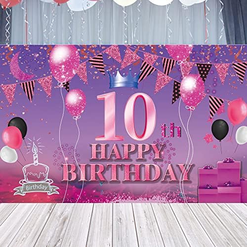 Sretan 10. rođendanska pozadina natpis ružičasta ljubičasta 10. plakat za 10. rođendansku zabavu za godišnjicu foto -kabine