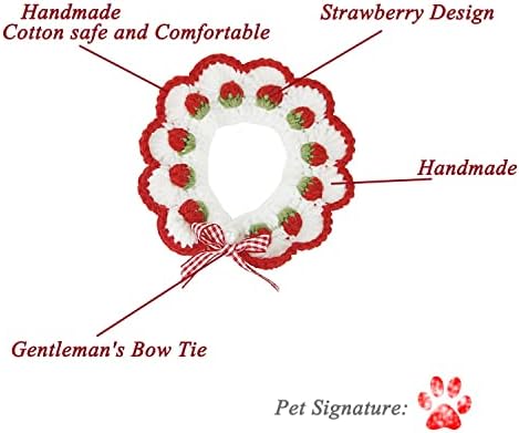 Slatka mačja ogrlica za otrgnutu mačkicu ručno izrađena Ogrlica sa slatkom leptir mašnom i uzorkom jagode, prikladna za mačiće,