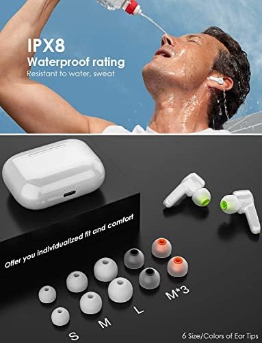 [Pearl White] Bluetooth Earbuds Xleader Pro Smart Touch bežične slušalice s hifi bass USB-C futrolom za punjenje mikrofona