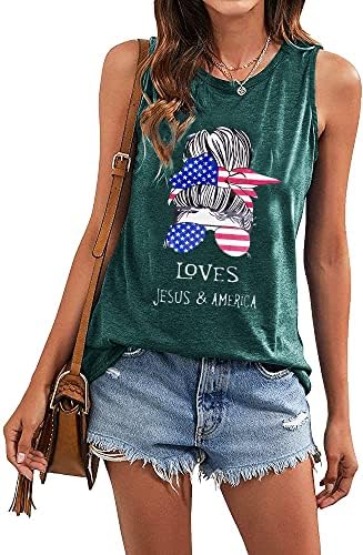 Žene američke zastave tenk vrhovi 4. srpnja Patriotska zbrkana grafička majica voli Isus & America Print za ispis košulje