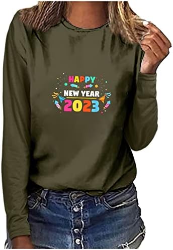 Sretna Nova godina 2023. košulje s dugim rukavima za žene, tinejdžerske djevojke casual modne majice majice novost majice