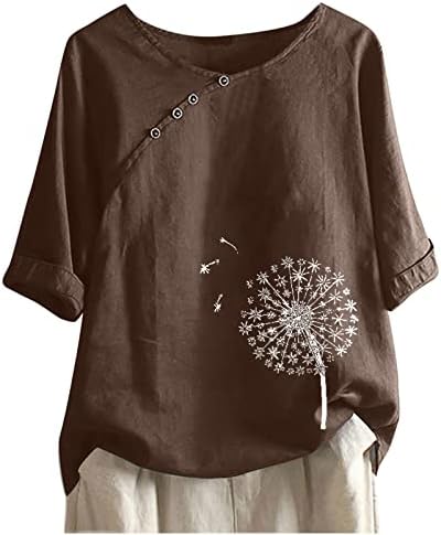 Ženske košulje s rukavima do lakta, široke košulje s rukavima 1/2, vrhovi, ljetne majice, lanena košulja od maslačka