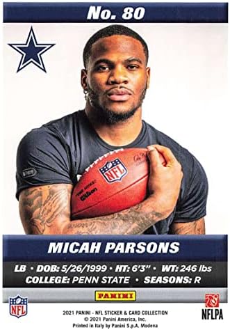 2021 Panini standardna veličina Umetak 80 Micah Parsons RC Rookie Dallas Cowboys NFL nogometna trgovačka karta