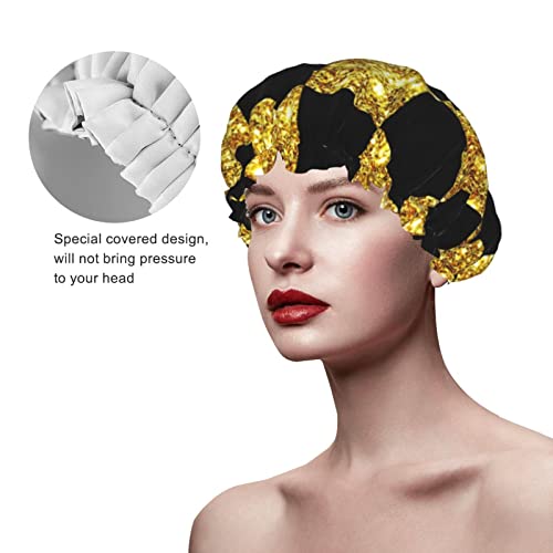 Žene za višekratnu upotrebu rastezanja kapu za kosu Klasični zlatni sjaj crne kapete s dvostrukim slojevima vodootporna poklopca