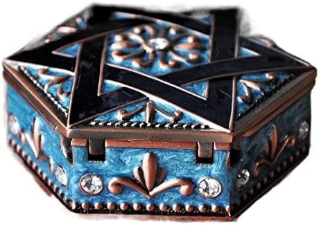 WLBHWL Vintage šesterokutni oblik Kutija nakit - Mali antikni prsten/naušnice/Organizator za odlaganje ogrlice, metalni blaga